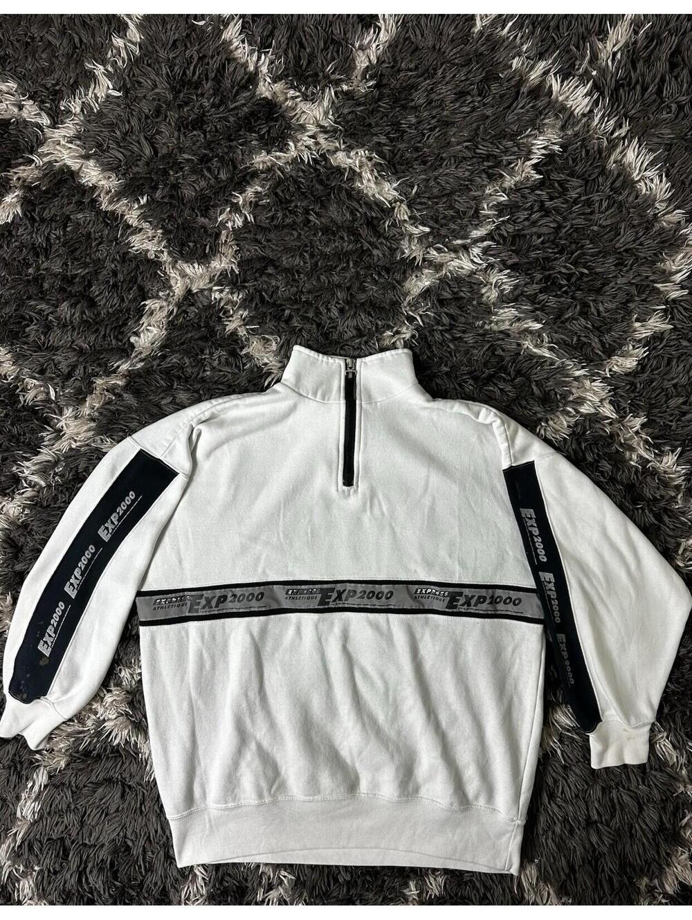 Express Athletique Vintage 1/4 Zip Sweatshirt White Spellout EXP 2000 Medium M